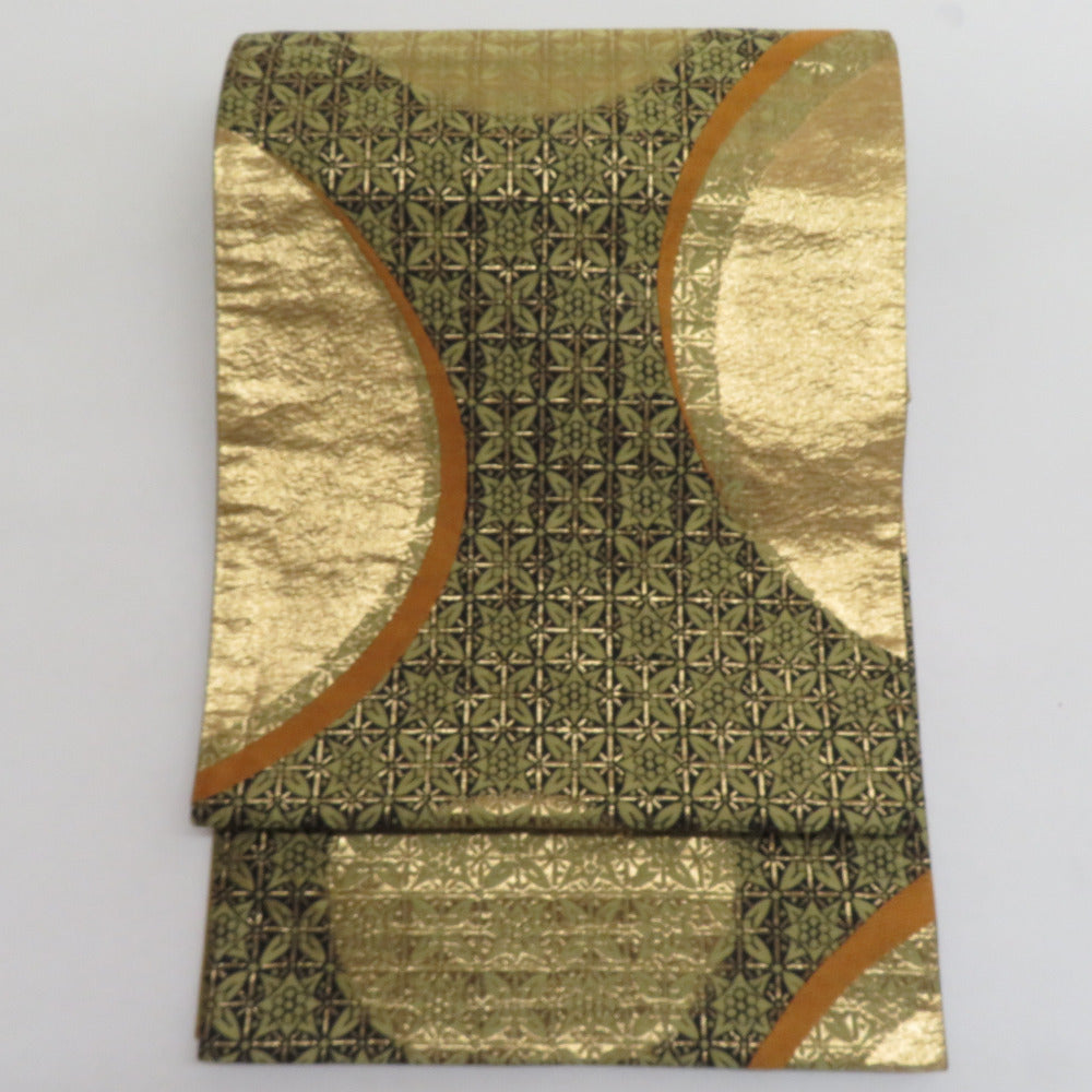 袋帯 全通柄 丸模様 金ｘ黒ｘ黄色 金糸 六通柄 正絹 仕立て上がり 着物帯 長さ432cm 【キモノオフ野々市若松店】 袋帯 全通柄 丸模様 金x黒x黄色 金糸 六通柄 正絹 仕立て上がり 着物