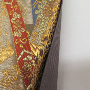 袋帯 華文紋様 金ｘ多色 金糸 六通柄 正絹 仕立て上がり 着物帯 長さ448cm
