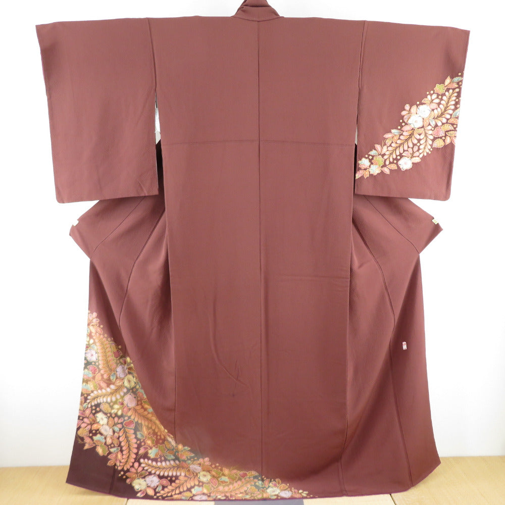 Visit arrival Tsuji is a flower pattern brown writer, silk silk pure silk lined widespread crest without crest