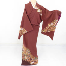 Load image into Gallery viewer, Visit arrival Tsuji is a flower pattern brown writer substance Introduction Pure silk lined Lined Lined Wide collar crest