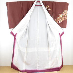 Visit arrival Tsuji is a flower pattern brown writer, silk silk pure silk lined widespread crest without crest