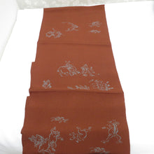 Load image into Gallery viewer, Obi tightening / obi -fried set pure silk obi -fried obi tightening set Hiragumi red brown matcha × red bean silk 100% kimono small bird beast caricature rabbit rabbit frog length 178cm unused