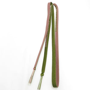 Obi tightening / obi -fried set pure silk obi -fried obi tightening set Hiragumi red brown matcha × red bean silk 100% kimono small bird beast caricature rabbit rabbit frog length 178cm unused