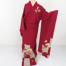 Load image into Gallery viewer, Kimonari cherry blossoms pure silk pure silk lined collar wide red adult ceremony graduation ceremony formal tailoring kimono 166cm beautiful goods