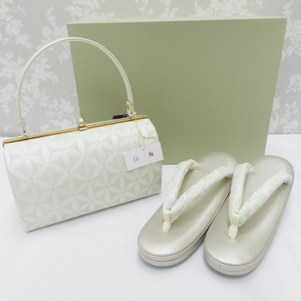 Sandals / Bag Set for Shiraume Made M size Formal Mint Green Seven Treasure Champagne Gold 24.0cm Made in Japan