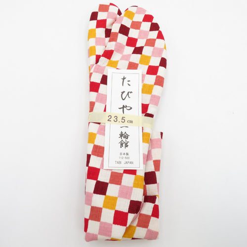 Pattern tabi 23.5cm White / Warm -colored Ichimatsu pattern 市 底 び び び び び び び び び び び び び び び び び