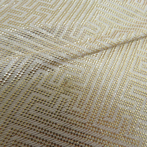 Back Obi Silk Silk Saga Kinjin Silver Beige X Gold X Green Arabe Pattern Six Pattern Pure Pure Silk Rated Kimono Valley Length 432cm