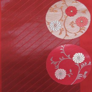 Chrysanthemum crest brick color x vermilion gold silver yarn on Nagoya obi pure silk circle