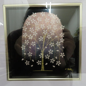 Antique / folk crafts Kazushima Painel Panel Kaji Takeshi Sakura Donation Lacquer Work Lacquer Picture Picture Picture Frame Box Launch Box With Interior