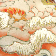 Load image into Gallery viewer, Visit clothes Antique old Kimono difficult with kimonos with orange pink multi -colored piles Peacock flower thread Retro Meiji / Taisho roman formal display remake 154.5cm