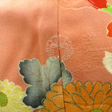 Load image into Gallery viewer, Visit clothes Antique old Kimono difficult with kimonos with orange pink multi -colored piles Peacock flower thread Retro Meiji / Taisho roman formal display remake 154.5cm