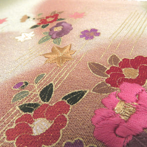 刺繍半衿 カーキ 茶 金ラメ 花 花刺繍 正絹 半襟 カジュアル用 振袖用 和装小物 長さ117.5cm 未使用品