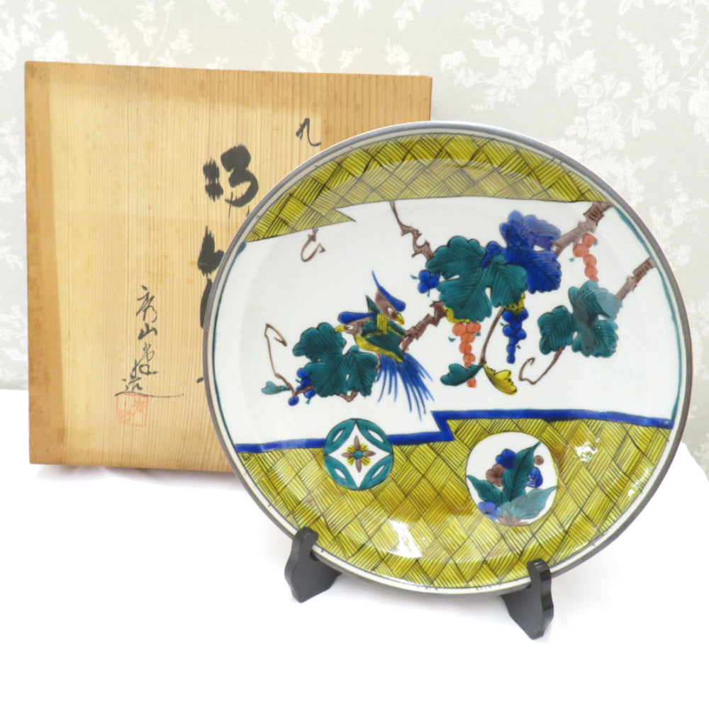 Kutani ware antique / folk crafts Kutani Hideyama decorative dish plate plate Kakukofuku interior box with a box