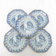 Load image into Gallery viewer, Kutani ware dishes Kutani Ako dyeing octagonal plate set dish small dish 5 -piece flower bird crest