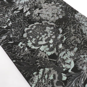 Bag Sleeping Flower Pattern Black Land Green / Silver Six Pattern Polyester Formal Tailored Kimono Monotone FREEK Length 460cm