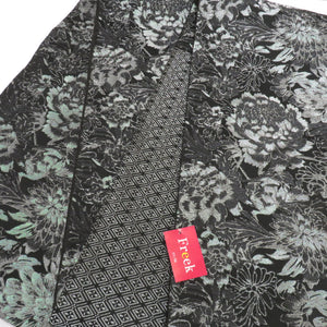 Bag Sleeping Flower Pattern Black Land Green / Silver Six Pattern Polyester Formal Tailored Kimono Monotone FREEK Length 460cm