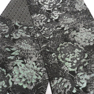 Bag Sleeping Flower Pattern Black Land Green / Silver Six Pattern Polyester Formal Tailored Kimono Monotone FREEK Length 460cm