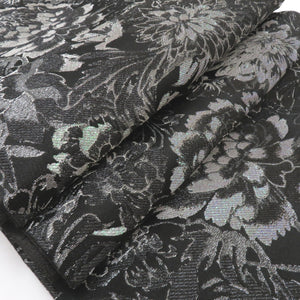 Bag Sleeping Flower Pattern Black Land Green / Silver Six Pattern Polyester Formal Tailored Kimono Monotone FREEK Length 460cm