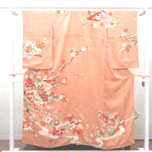 Load image into Gallery viewer, Dirty with dirt with dirt Pink Orange White Black Gray Black Gold Fringe Flower Flowers Lined Pure Retro Retro Retro Meiji / Taisho Romance 153cm