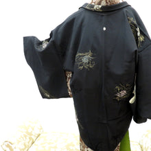 Load image into Gallery viewer, Haori Antique Freight Haori Hahaori Pure Silk Black Gold Silver Thread Black White Flower Crest Retro Meiji / Taisho Roman Modern Japanese Western Mix 76.5cm