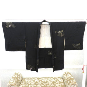 Haori Antique Freight Haori Hahaori Pure Silk Black Gold Silver Thread Black White Flower Crest Retro Meiji / Taisho Roman Modern Japanese Western Mix 76.5cm