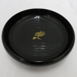 骨董・民芸品 輪島塗 黒刷毛目塗 鉄鉢形 松蒔絵 平鉢 大鉢 菓子器  菓子鉢 漆器 漆芸 箱有 能登輪島