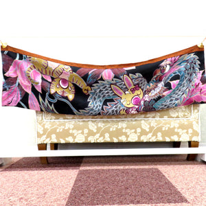 Shawl silk double -sided black multi -colored rabbit dragon flower tea Ichimatsu block check Chiroyoke cold knee body temperature adjustment spring / summer / winter length 141cm