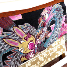 Load image into Gallery viewer, Shawl silk double -sided black multi -colored rabbit dragon flower tea Ichimatsu block check Chiroyoke cold knee body temperature adjustment spring / summer / winter length 141cm