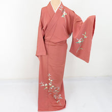 Load image into Gallery viewer, Visit Yuzen Dyeing Cherry Blossom Women Writers Slaze Orange Brown Lined Wide Collar Silk Crest No Tailor