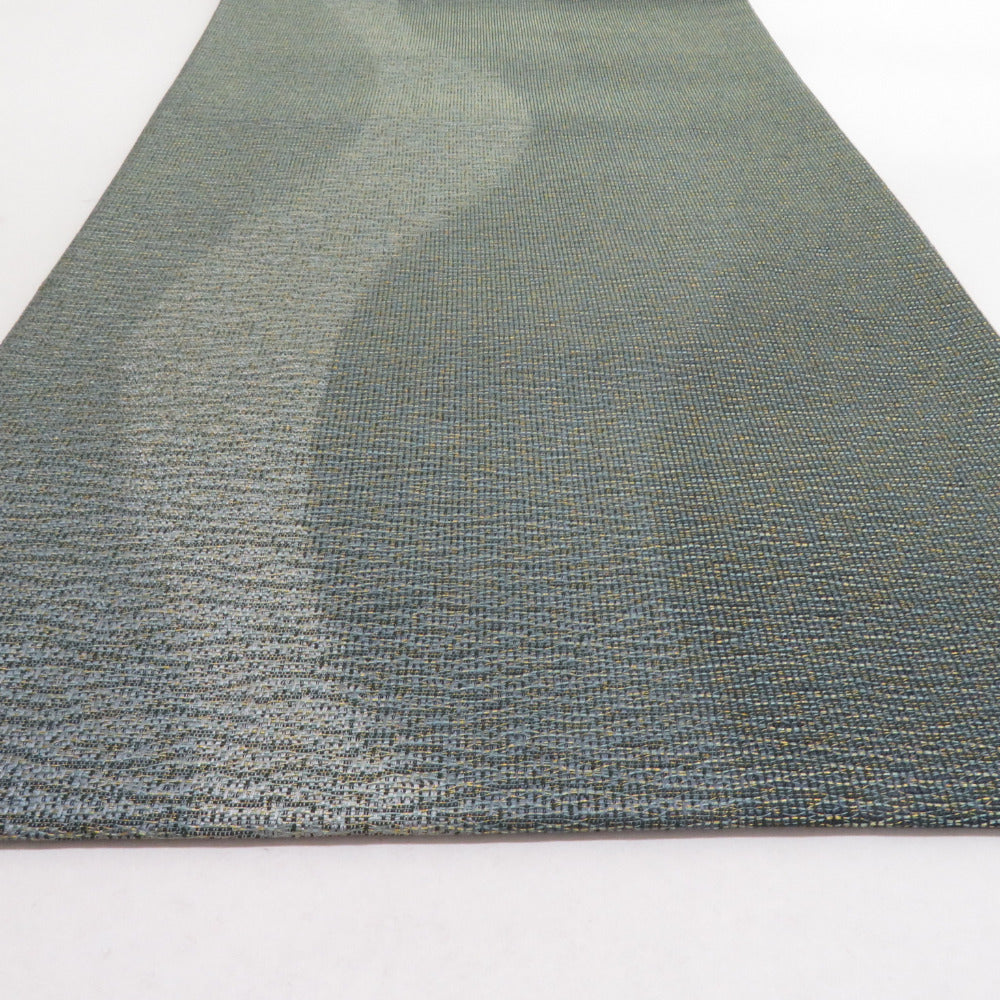 袋帯 洒落袋帯 よろけ縞模様 六通柄 緑色ｘ薄緑色 金糸 余り布付き 正絹 仕立て上がり 長さ440cm 【キモノオフ野々市若松店】 袋帯 洒落袋帯 よろけ縞模様 六通柄 緑色x薄緑色 金糸 余り布付き