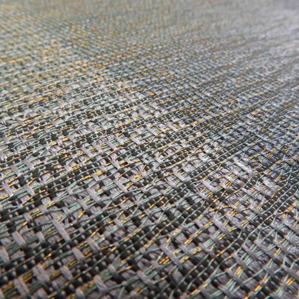 袋帯 洒落袋帯 よろけ縞模様 六通柄 緑色x薄緑色 金糸 余り布付き