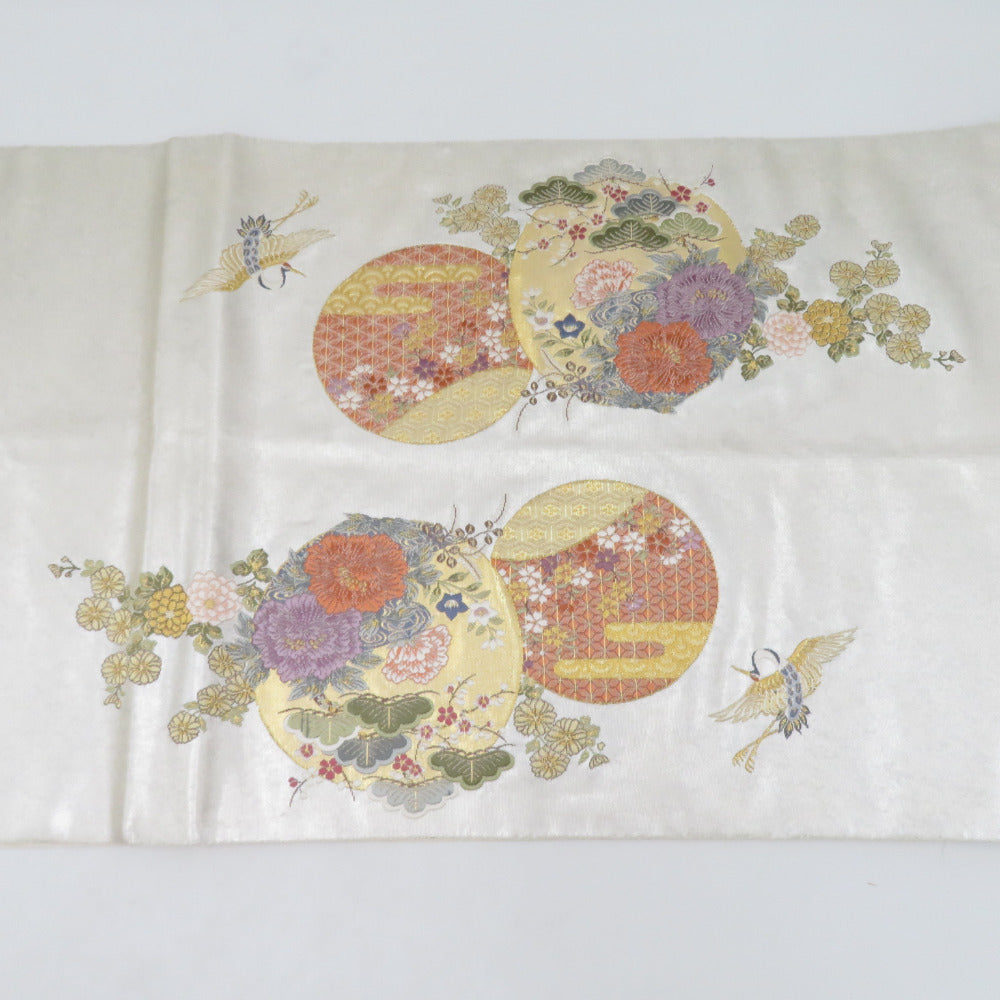 袋帯 西陣織 瀞銀錦 長嶋成織物 六通柄 金糸銀糸 御所車に吉祥模様