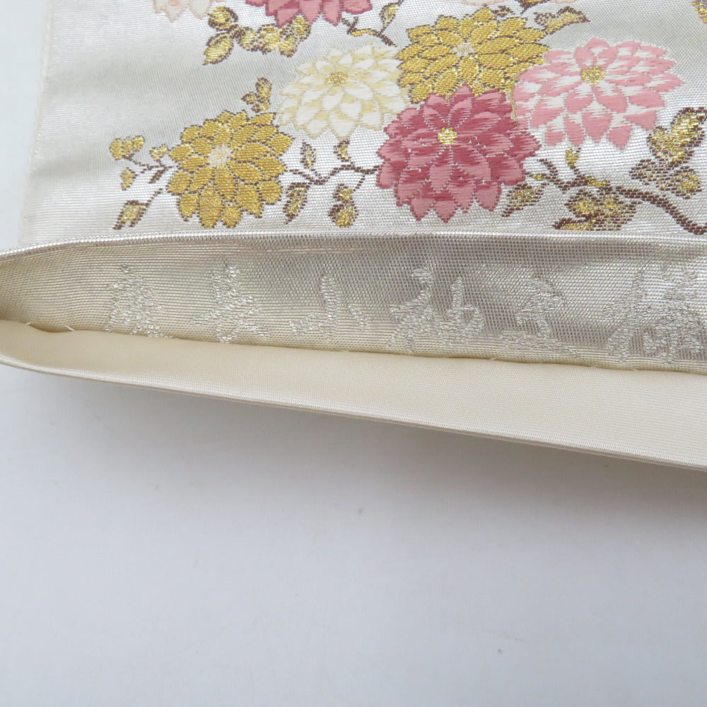 袋帯 西陣織 瀞銀錦 長嶋成織物 六通柄 金糸銀糸 御所車に吉祥模様