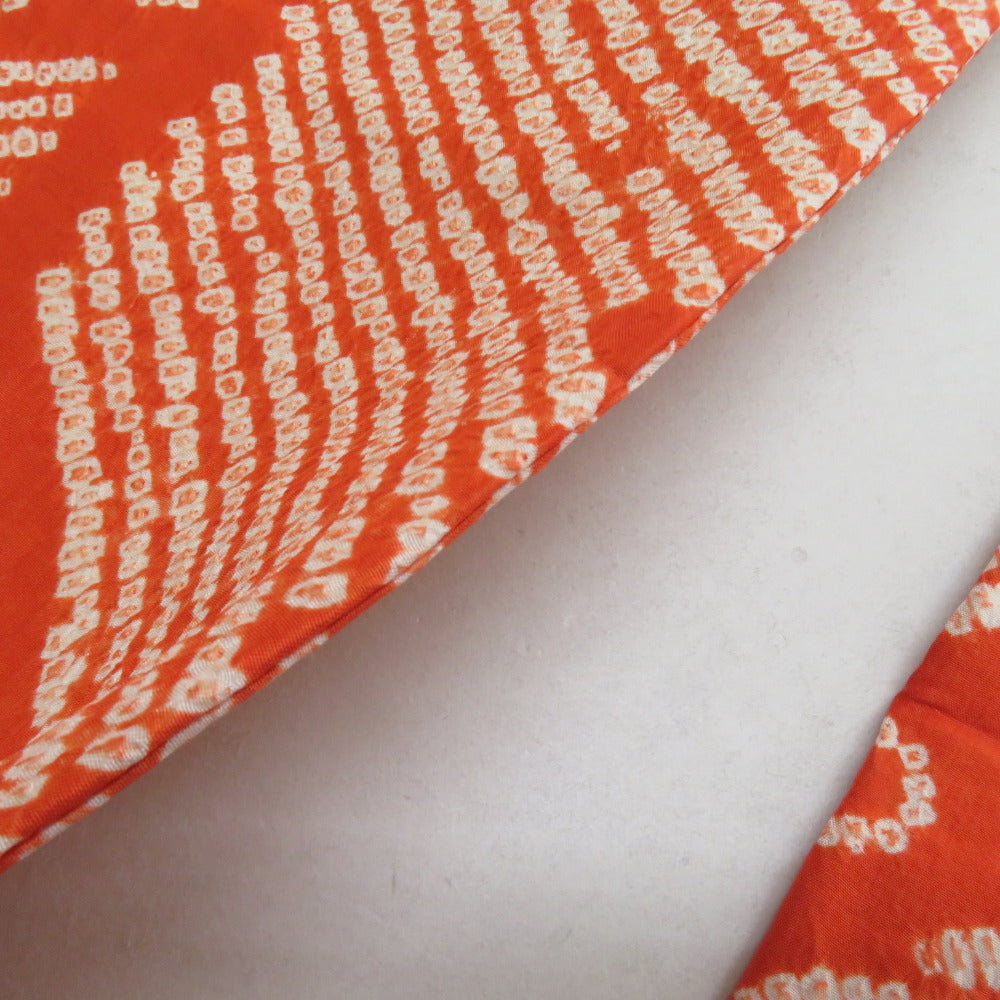 名古屋帯 アンティーク 茜染 絞り 亀甲に花模様 オレンジ 仕立て上がり