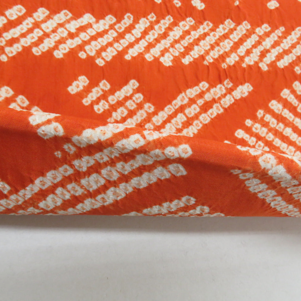 名古屋帯 アンティーク 茜染 絞り 亀甲に花模様 オレンジ 仕立て上がり