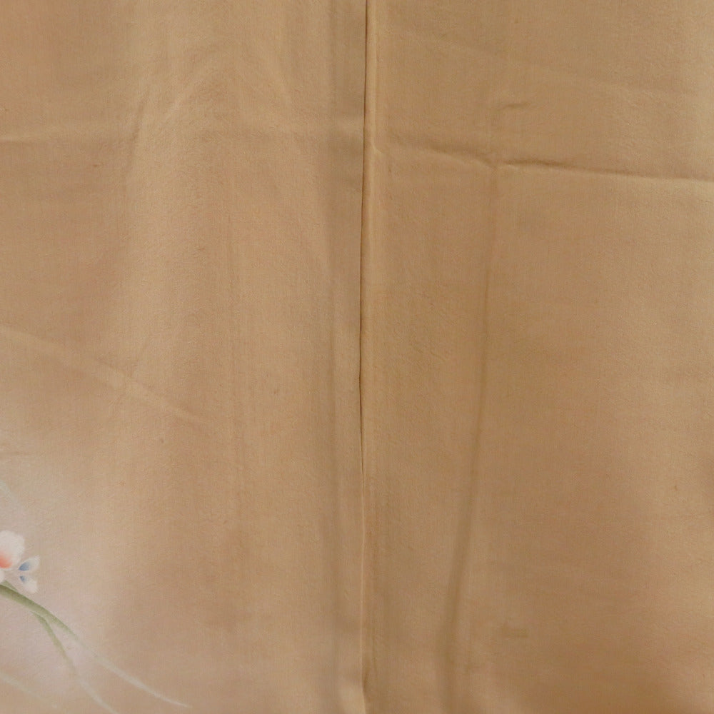 色留袖 アンティーク 色留袖 袷 バチ衿 薄茶色xクリーム色x緑色x