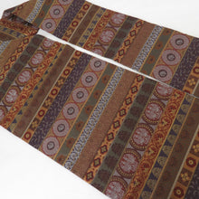 Load image into Gallery viewer, Nagoya obi horizontal striped weaving Purple Brown six -handed gold thread pure silk tailoring kimono length 355cm beautiful goods