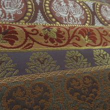 Load image into Gallery viewer, Nagoya obi horizontal striped weaving Purple Brown six -handed gold thread pure silk tailoring kimono length 355cm beautiful goods