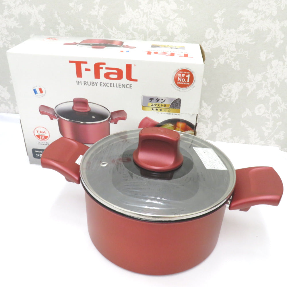 T-fal ティファール 調理器具 IHルビー・エクセレンス シチューパン 両手鍋 20cm ガラス蓋 チタンエクストラ IH可 ガス火可 箱有