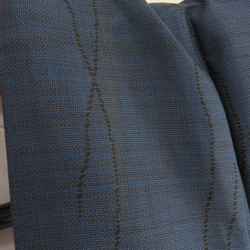 紬 着物 大島紬 9マルキ 縦線模様 紺色x黒色 袷 正絹 広衿 カジュアル