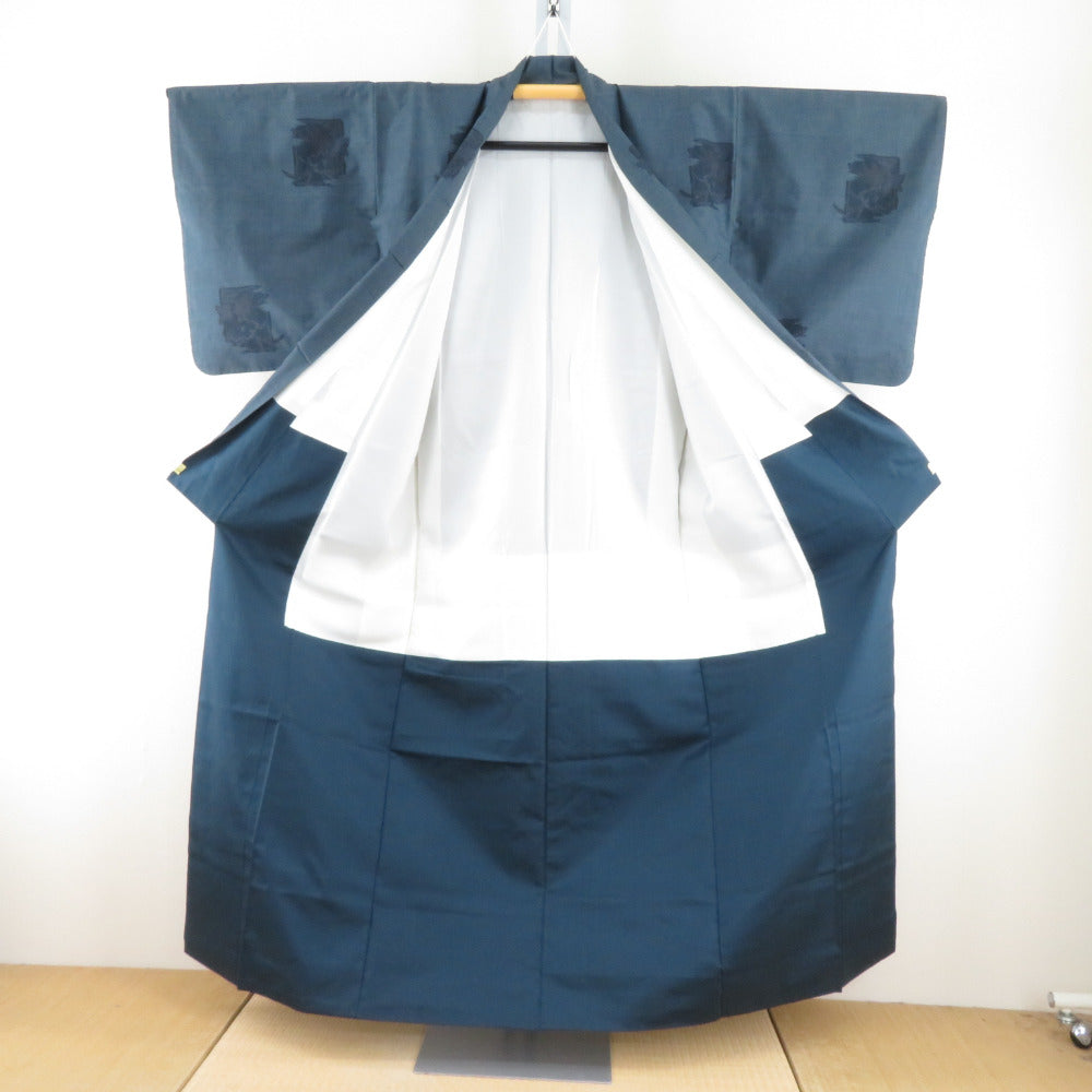 紬 着物 大島紬 花模様 青色ｘ紫色 袷 広衿 カジュアル 仕立て上がり着物 身丈154cm 【キモノオフ野々市若松店】 紬 着物 大島紬 花模様 青色x紫色 袷 広衿 正絹 カジュアル 仕立て