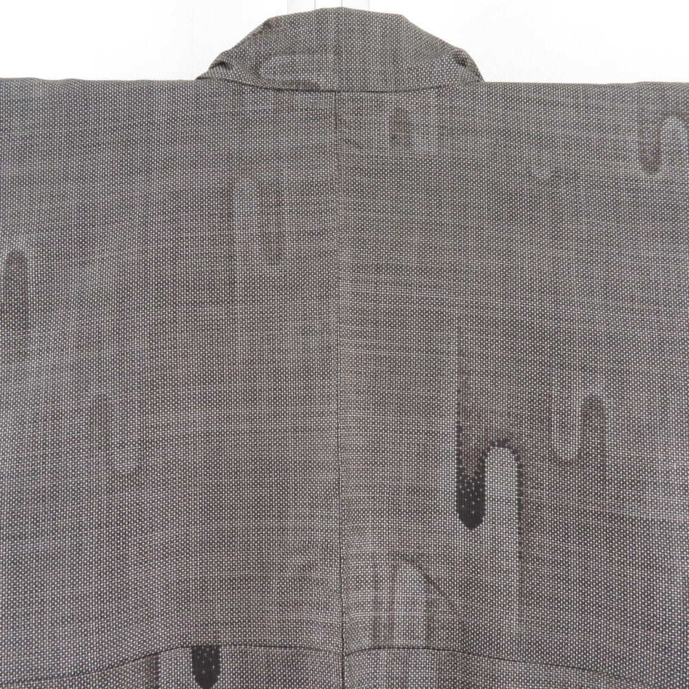 紬 着物 大島紬 縦霧模様 黒色x茶色 袷 正絹 広衿 カジュアル 仕立て