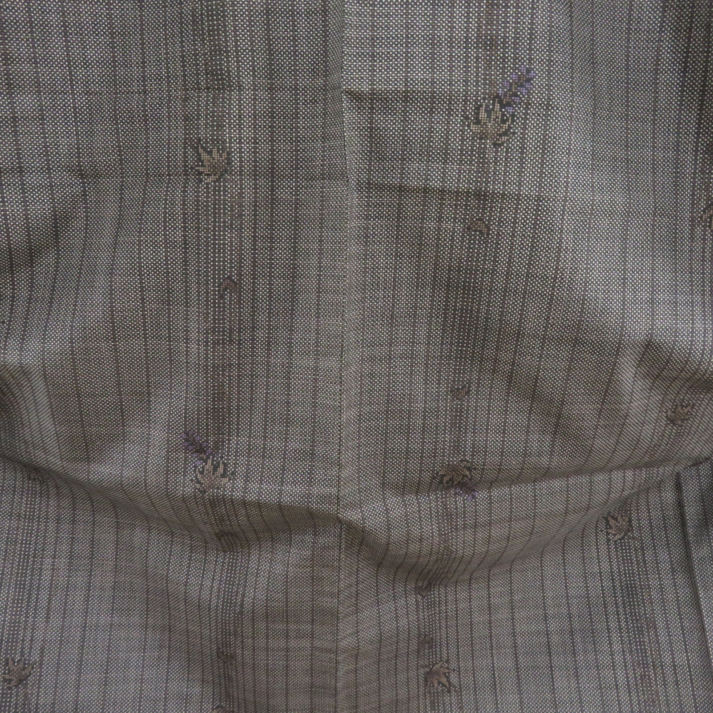 紬 着物 大島紬 縦縞に紅葉模様 茶色x紫色 袷 バチ衿 正絹 カジュアル