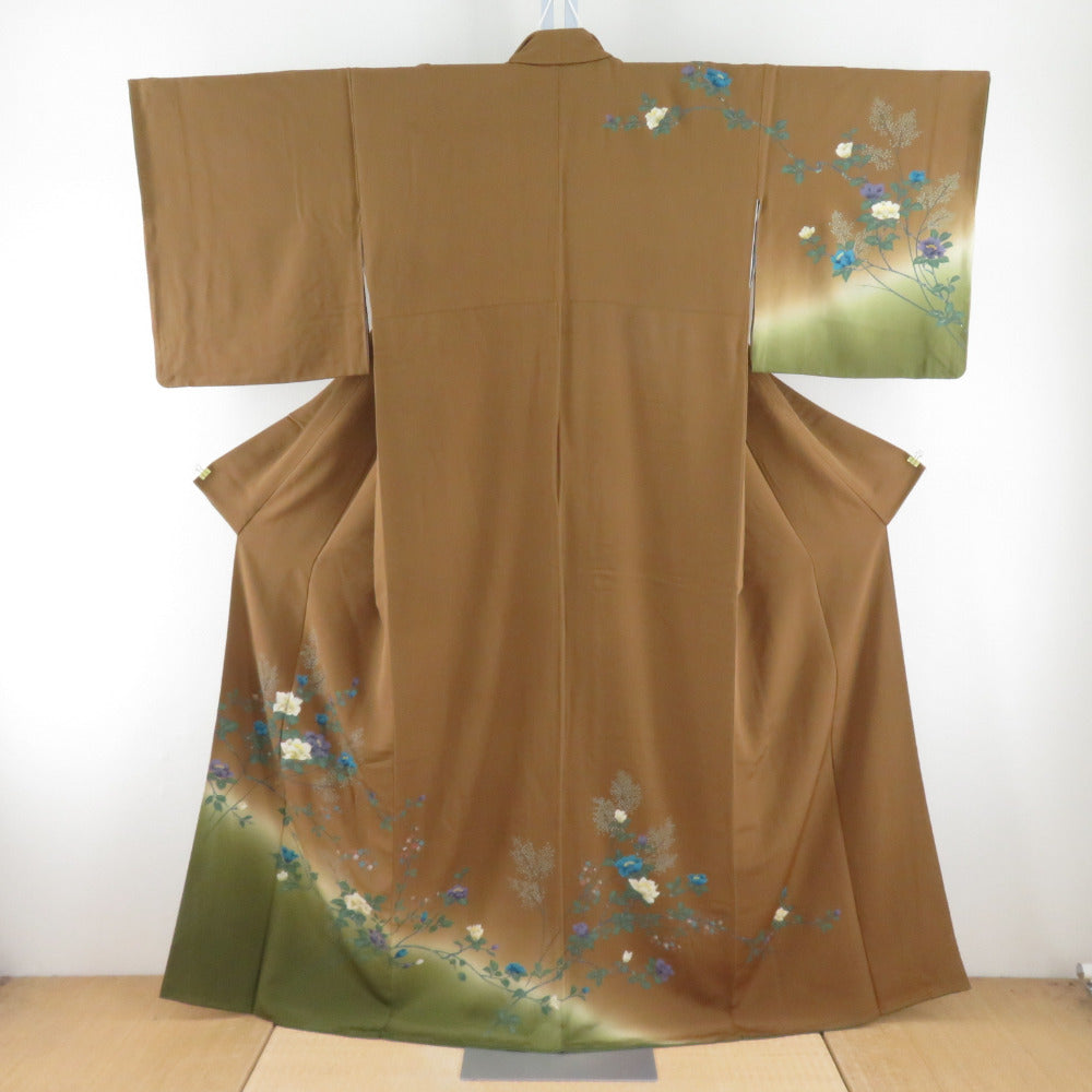 付下げ 暈し染に刺繍 箔押し 着物 正絹 紋なし 袷 広衿 RK-3800