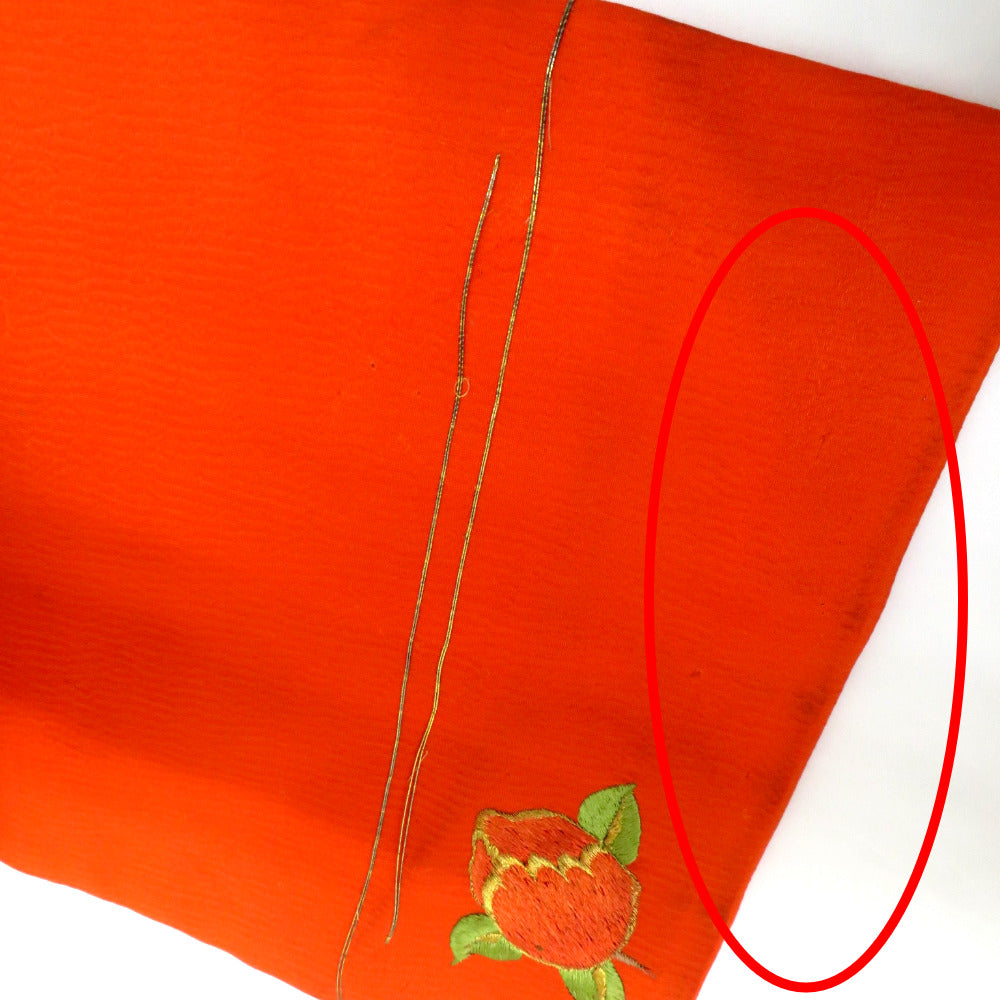 名古屋帯 アンティーク帯 昔名古屋帯 絹 薄黄ｘオレンジ 鈴文様 金コマ銀コマ刺繍 昔帯 レトロモダン 明治・大正ロマン 長さ375cm【中古】 名古屋帯 アンティーク帯 昔名古屋帯 絹 薄黄xオレンジ 鈴文様 金コマ