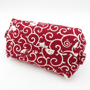 Cats and arabesque pattern Caramel pouch Shikyado Red Cotton Inner check -out Pattern