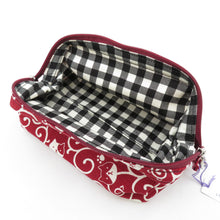 Load image into Gallery viewer, Cats and arabesque pattern Caramel pouch Shikyado Red Cotton Inner check -out Pattern