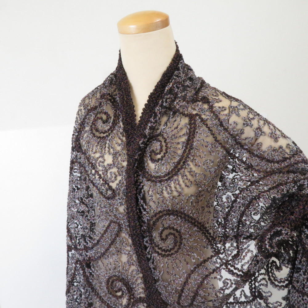 ショール 無月刺繍 奄美大島 泥染絣系 シルク 茶色x多色 和装や洋装に 