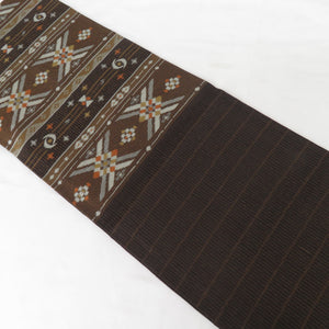 Back Obi Zao Gai Silk Silk Horizontal Striped Weather Women Brown Rokukuro Pattern Casual Tailor Tailoring Kimono Bear length 440cm Beautiful goods