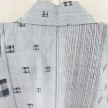 Load image into Gallery viewer, Tsumugi kimono Kasuri pattern vertical striped lined brown collar blue gray gray pure silk casual kimono tailoring